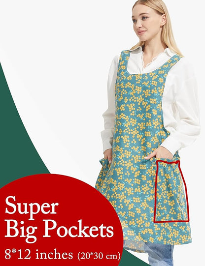 Cozy Adjustable Cross Back Aprons for Women with Pockets Cotton Linen Cooking Kitchen Baking