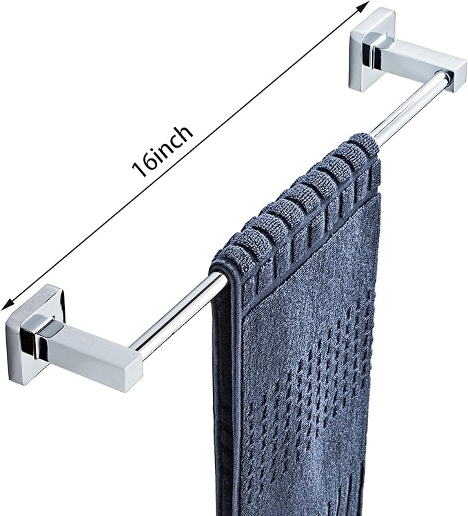 Chrome Bathroom Hardware Set 4 Pieces,Towel Bar Set Stainless Steel Wall Mounted, Includes 16In Hand Towel Bar, Towel Ring, Robe Towel Hooks,Toilet Paper Holder, Bathroom Towel Rack Set - Image 2