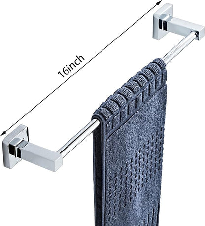 Chrome Bathroom Hardware Set 4 Pieces,Towel Bar Set Stainless Steel Wall Mounted, Includes 16In Hand Towel Bar, Towel Ring, Robe Towel Hooks,Toilet Paper Holder, Bathroom Towel Rack Set - Image 2