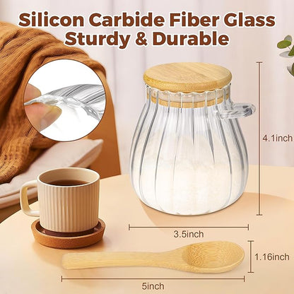 holoith 2Pcs Sugar Container with Bamboo Lid and Spoon,15oz Sugar Bowl Glass Jar for Coffee Bar Accessories Coffee Canister Kitchen Decor Housewarming Gift Christmas Refillable Design - Image 3