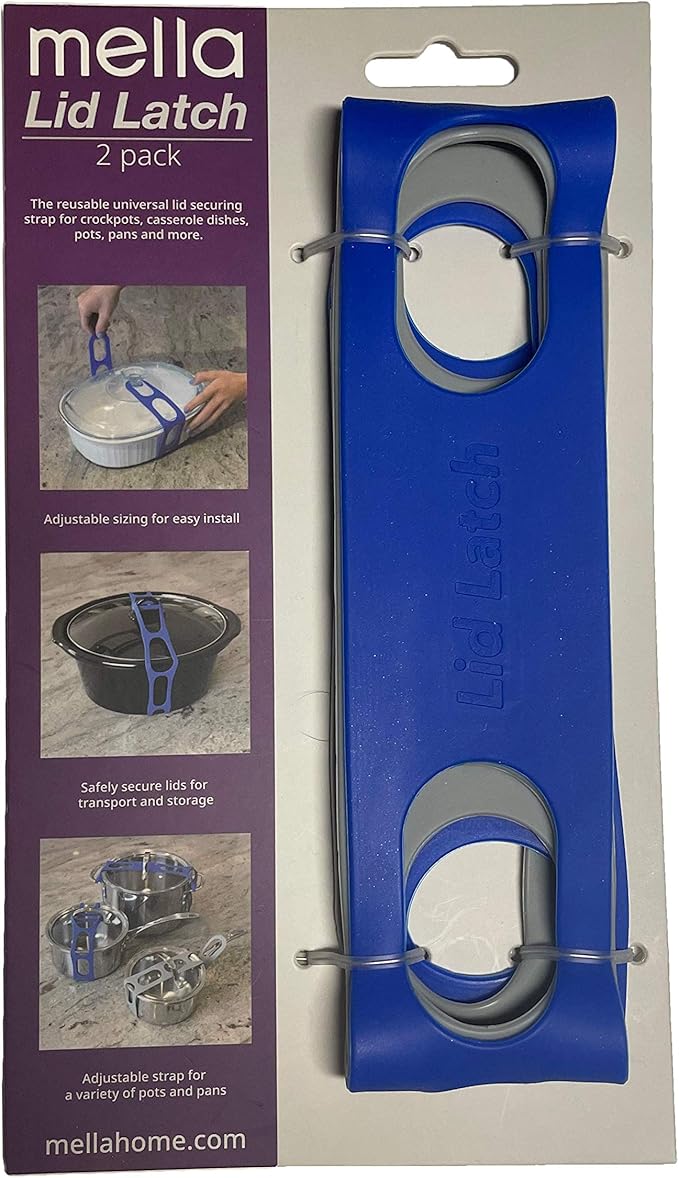 Lid Latch the reusable universal lid securing strap for crockpots, casserole dishes, pots, pans and more. Make it easy to transport your favorite dishes with one simple strap.