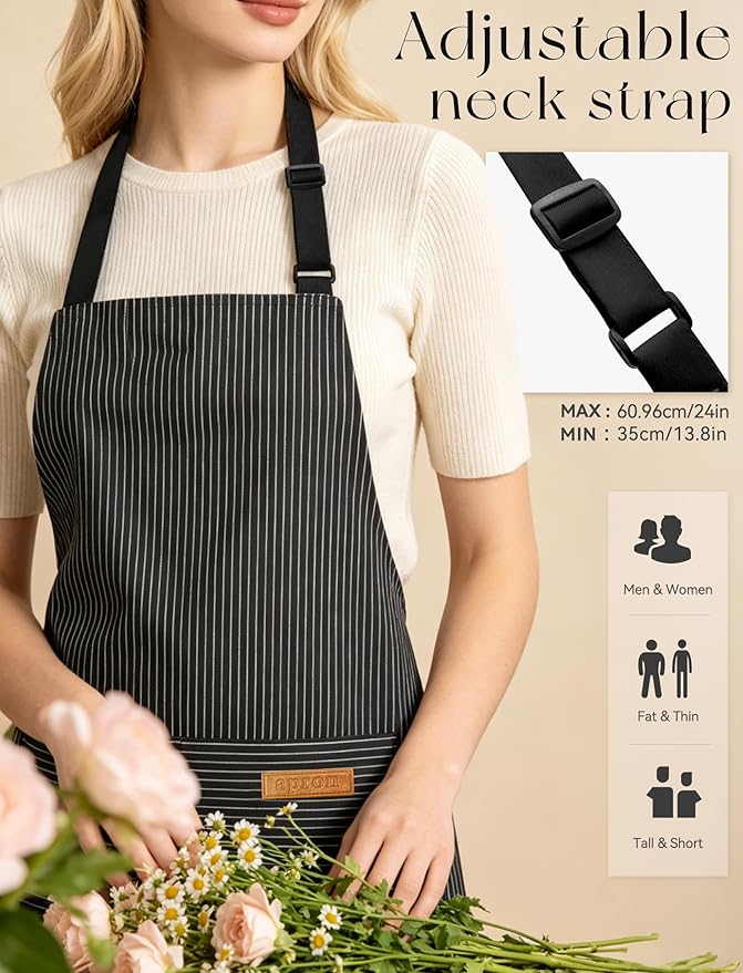 2 Pack Kitchen Cooking Aprons, Soft Aprons for Women Men with 2 Pockets Chef Apron with Adjustable Neck Strap and Long Tie - Image 2