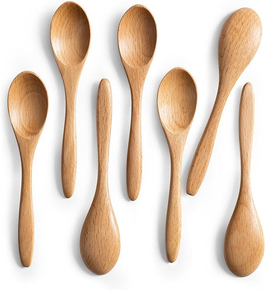 7 PCS Small Wooden Spoons, 5.8 Inch Honey Spoons for Tea, Beech Wooden Honey Teaspoon for Coffee, Little Tiny Wood Spoons, Bamboo Table Spoon for stirring, Wooden Spoons for Utensils Set by HEFILD