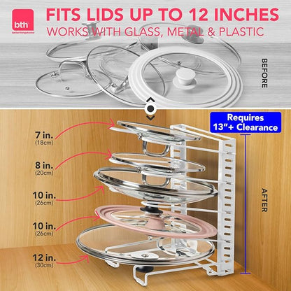 Free-Standing Adjustable Pot Lid Organizer for Cabinet - Kitchen Storage Rack 6 Adjustable Shelves, Pot Lid Holder, Pan and Pot Rack Organizer, Pantry & Inside Cabinet Organizer (13” Clearance) - Image 4