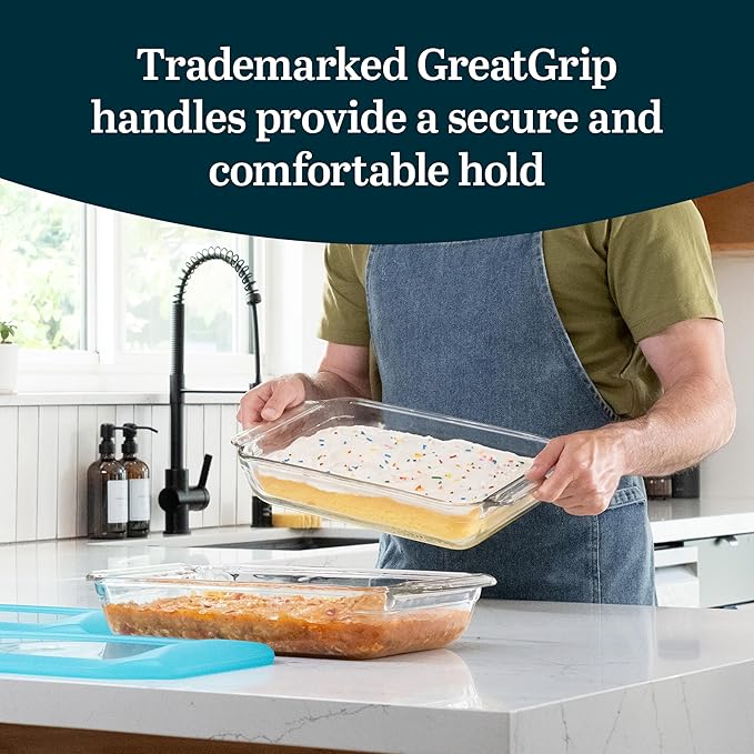Libbey Baker’s Premium 2 Piece Glass Baking Dish Set, Stackable Casserole Dish with Lid Set, Baking Glassware for Casseroles, Lasagna, Brownies, Cakes - Image 4