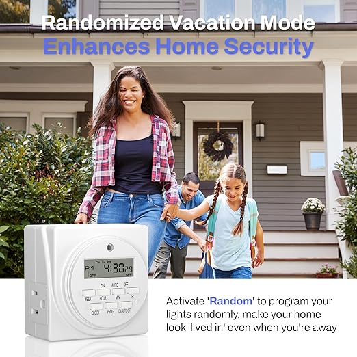 BN-LINK Indoor Digital Timer Outlet, Dual Outlet 7 Day Programmable Light Switch, 3 Prong Plug in Timers for Electrical Outlets, Lamps, Fans, 8 On/Off Programs, 2 Pack, 15A/1875W, ETL Listed - Image 5