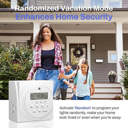 BN-LINK Indoor Digital Timer Outlet, Dual Outlet 7 Day Programmable Light Switch, 3 Prong Plug in Timers for Electrical Outlets, Lamps, Fans, 8 On/Off Programs, 1 Pack, 15A/1875W, ETL Listed - Image 8