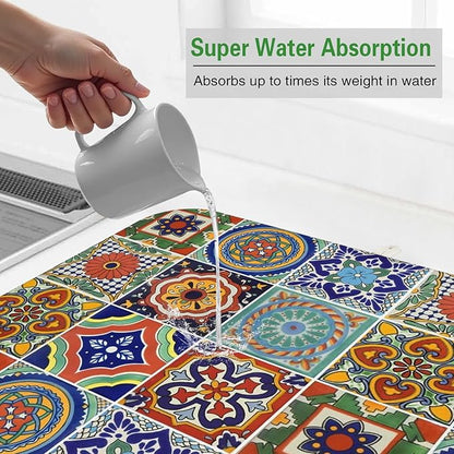 Dish Drying Mat Drainer Pads - Extra Large Microfiber Drying Mats for Dishes Kitchen Counter Super Absorbent Pads for Draining Racks (Brown,16"x18" )
