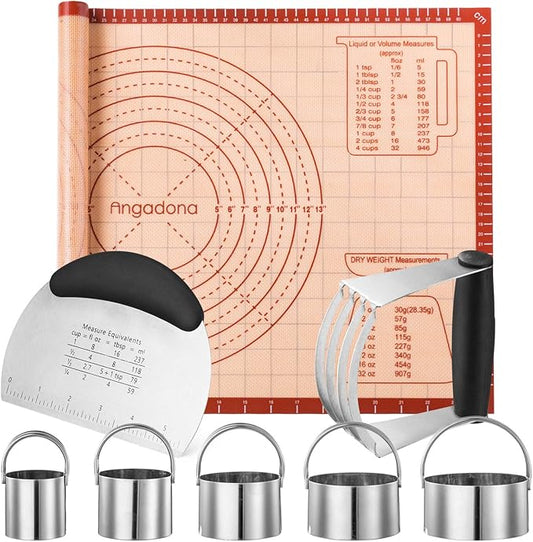 Biscuit Cutter,Pastry Cutter, Bench Scraper, Silicone Pastry Dough Baking Mat Set, Baking Tools and Accessories Kit by Angadona