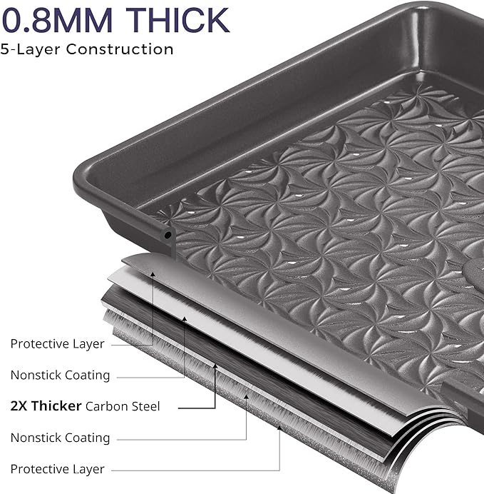 HONGBAKE Nonstick Baking Sheet Pan Set of 3, Cookie Sheets for Oven, Non-Toxic Half/Quarter/Jelly Roll Pans with Floral Swirl Texture, Heavy Duty 0.8mm Thick Oven Trays for Cooking, Dark Gray - Image 7
