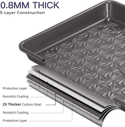 HONGBAKE Nonstick Baking Sheet Pan Set of 3, Cookie Sheets for Oven, Non-Toxic Half/Quarter/Jelly Roll Pans with Floral Swirl Texture, Heavy Duty 0.8mm Thick Oven Trays for Cooking, Dark Gray - Image 7
