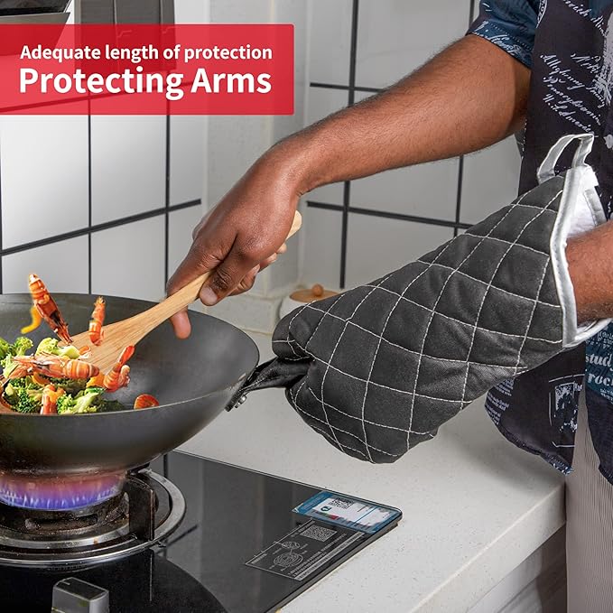 Oven Mitts Flame Retardant Mitts Heat Resistant to 425 °F 15 Inch Kitchen Mitt Black Color 2-Pack - Image 5