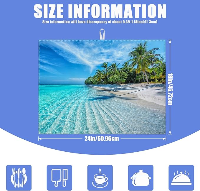 Beach Palm Tree Dish Drying Mat for Kitchen Counter Drying Pad Absorbent Reversible Dish Drainer Rack Mats Draining Pad 18"x24"Inch - Image 2