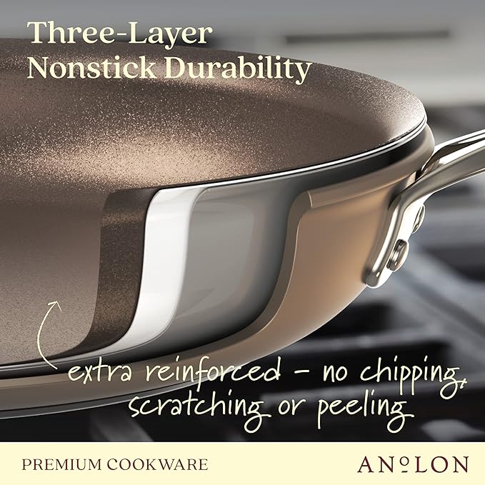 Anolon Ascend Hard Anodized Nonstick Saucepan/Saucepot and Lid - Good for All Stovetops (Gas, Glass Top, Electric & Induction), Dishwasher & Oven Safe with Stainless Steel Handle, 4 Quart - Bronze