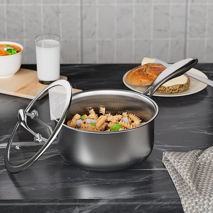 COOKER KING 3 Quart Stainless Steel Saucepan with Lid, Tri-Ply Ceramic Nonstick Pot (Metal Utensil Safe), Dishwasher & Oven Safe up to 900°F, Induction Cookware for All Stovetops - Image 6