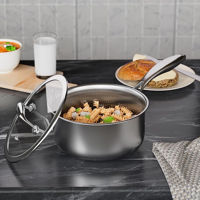 COOKER KING 2 Quart Stainless Steel Saucepan, Nonstick Sauce Pan, Ceramic Suce Pot with Tempered Glass Lid, Induction Pot Compatible with All Cooktops, Dishwasher & Oven Safe(PFAS/PFOA/PTFE Free) - Image 7