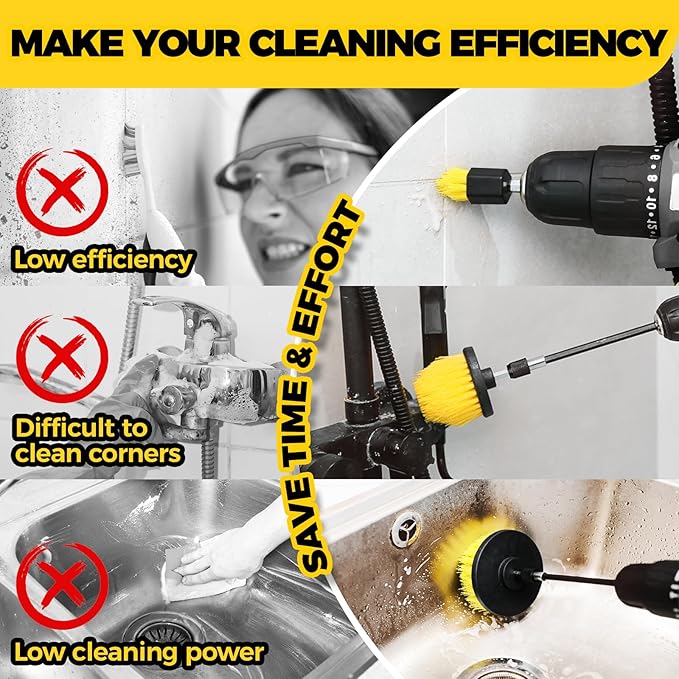 Holikme 6Pack Drill Brush Power Scrubber Cleaning Brush Extended Long Attachment Set All Purpose Drill Scrub Brushes Kit for Grout, Floor, Tub, Shower, Tile, Bathroom Black - Image 5