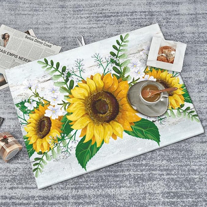 Sunflowers Dish Drying Mat XL Microfiber Kitchen Drying Mat Large Green Dish Drying Mats for Kitchen Counter Absorbent Quick Drying Pad 18x24 Inch