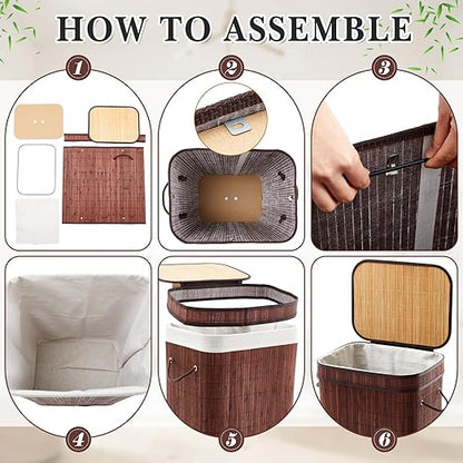 1 Pack 21 Gallon Bamboo Slim Trash Can with Lid Large Foldable Slim Rectangular Garbage Can Bamboo Waste Basket for Bathroom Bedroom Office Home Salon Spa (Brown)