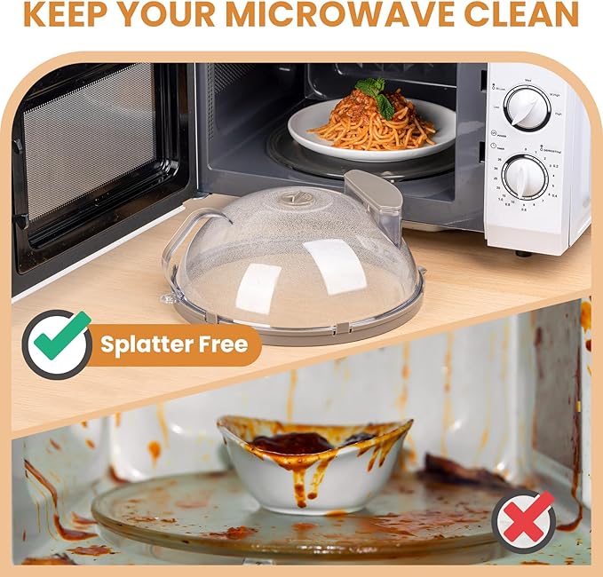 Microwave Splatter Cover for Food, Upgraded Microwave Cover with Water Steamer, Integrated Handle, Plate Covers, Splatter Guard, Cookware Lid, House Essentials for Gift, 10 Inch - Image 2