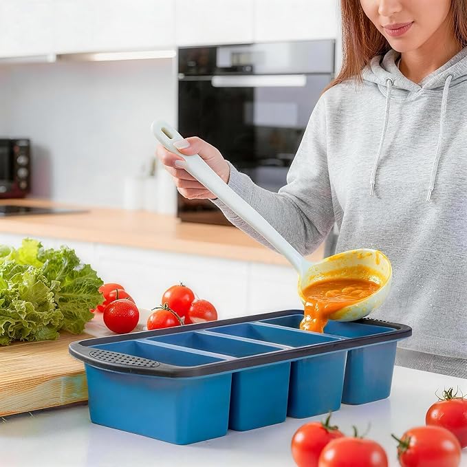 GORCI Silicone Soup Freezer Trays with Lids - 4 Pack, ½ cup, 1 cup, 2 cup and 4 cup - Perfect Portion Control for Broth, Sauce & Meal Prep ，100% Platinum Silicone BPA-Free, Flexible, Dishwasher Safe - Image 6