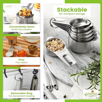 Spring Chef Stainless Steel Measuring Cups Set of 7 with Pour Spout - Nesting Kitchen Tools with Easy Read Markings to Measure Dry or Liquid Ingredients - Metal Measuring Cups for Baking & Cooking - Image 7