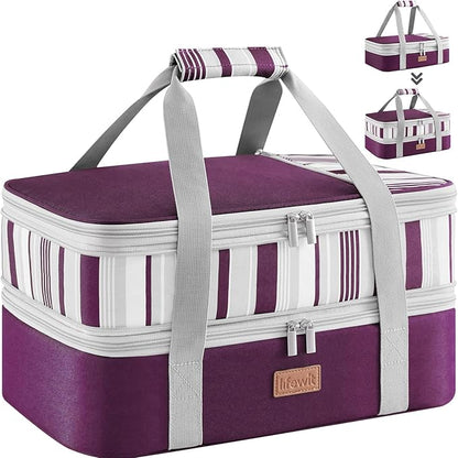 Lifewit Insulated Double Decker Casserole Carrier, Expandable Lasagna Lugger Tote Bag for Hot or Cold Food, Fits 9" x 13" Baking Dish for Potluck Parties, Picnic and Cookouts, Purple