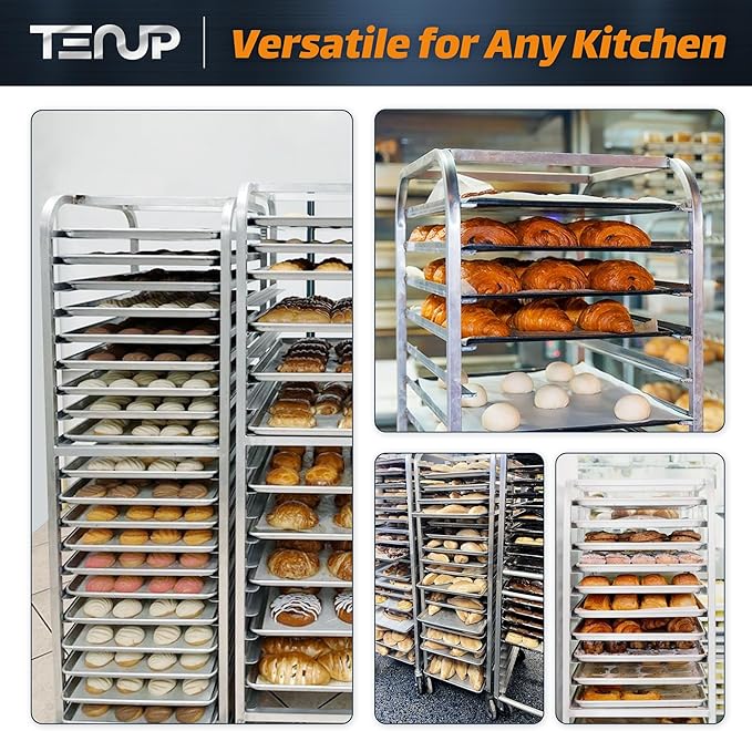 TenUp 10-Tier Half Size Sheet Pan Rack, Heavy-Duty Aluminum Bakery Rack with Wheels – Commercial Cooling & Storage Cart – 18" L x 15.5" W x 36" H - Image 7