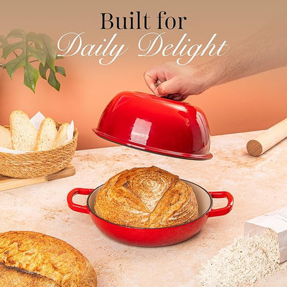 Enamelled Cast Iron Dutch Oven Pot – Dutch Oven For Sourdough Bread Baking – Cast Iron Bread Pot – Red, 6 Quarts, 26cm – by Nuovva - Image 5