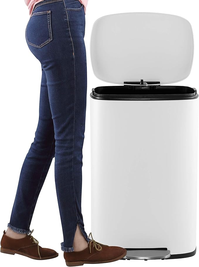happimess HPM1006C Connor Rectangular 13-Gallon Trash Can with Soft-Close Lid and Free Mini Trash Can, Fingerprint Resistant, Modern, Minimalistic for Home, Kitchen, Office, Bathroom, White - Image 6