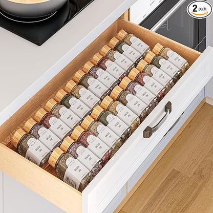 MUDEELA Clear Spice Drawer Organizer, 2 Tier - 2 Set (2 Packs) Spice Rack for Drawer, Expandable From 11" to 22" Kitchen Seasoning Organizers and Storage for Drawer (Jars not included), Amber by MUDEELA