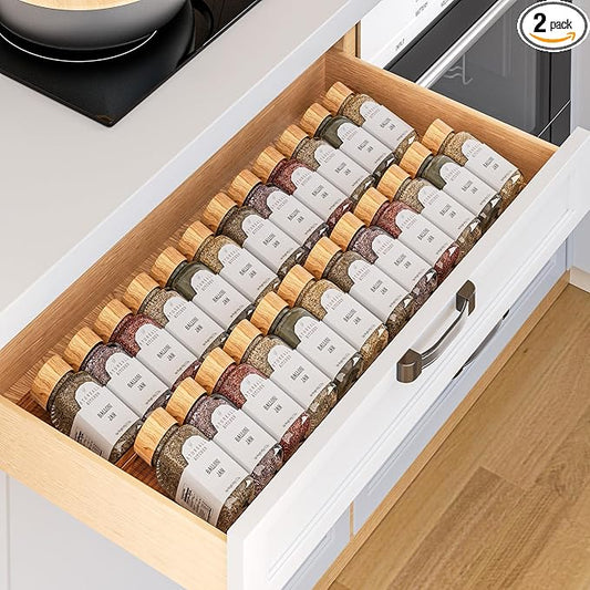 MUDEELA Clear Spice Drawer Organizer, 2 Tier - 2 Set (2 Packs) Spice Rack for Drawer, Expandable From 11" to 22" Kitchen Seasoning Organizers and Storage for Drawer (Jars not included), Amber by MUDEELA