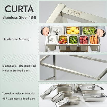 CURTA Expandable 18/8 Stainless Steel Spice Rack Set, NSF Certified, 2-Tier Inclined Organizer Shelf with 3 1/6 Pan & 5 1/9 Pan, 13.8"-23.6" Adjustable