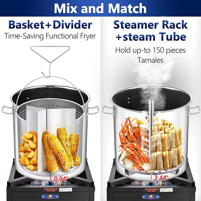 ARC 52QT Stainless Steel Stockpot for Crab Seafood Boiler Crawfish Pot with Basket and Steamer Rack, Outdoor Cooking Pot for Lobster Shrimp Boiling, Turkey Fryer and Tamales Steamer, 13 Gal - Image 3