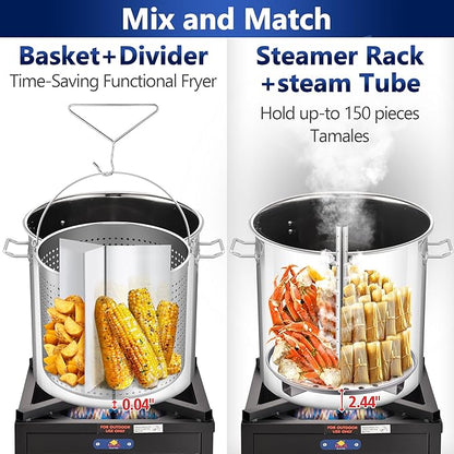ARC 52QT Stainless Steel Stockpot for Crab Seafood Boiler Crawfish Pot with Basket and Steamer Rack, Outdoor Cooking Pot for Lobster Shrimp Boiling, Turkey Fryer and Tamales Steamer, 13 Gal - Image 3