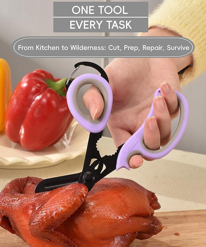 MEUUT All Purpose Scissor –Multi-Purpose Utility Scissors for Kitchen, Crafts, Camping, Emergency & Industrial Use Heavy Duty Stainless Steel with Micro-Serrated Blade & Safety Cover