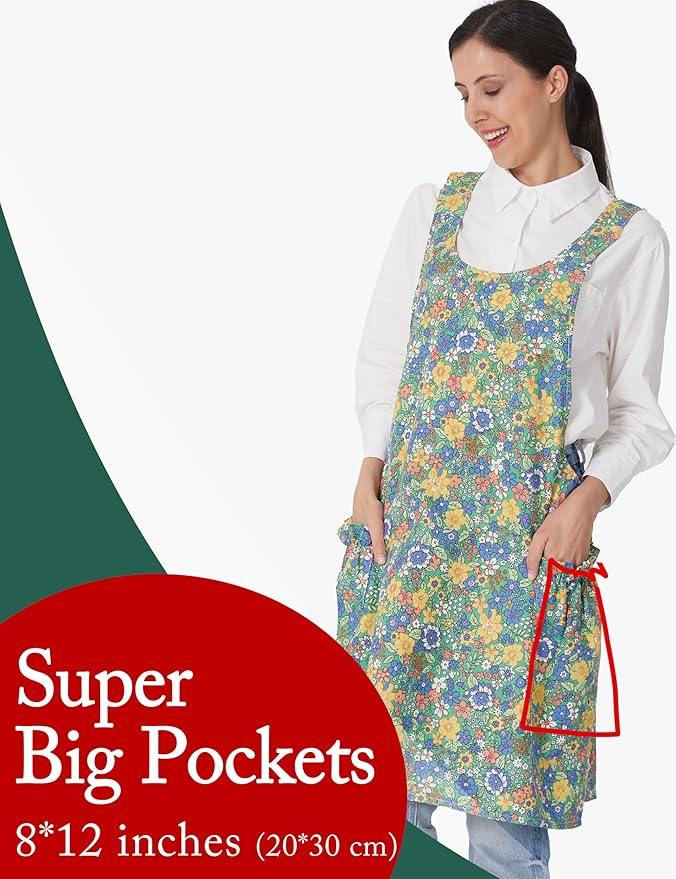 Cozy Adjustable Cross Back Aprons for Women with Pockets Cotton Linen Cooking Kitchen Baking