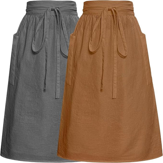 Cotton Linen Half Apron for Women Vintage Waist Apron Ruffle Plain Bright Color for Cooking Painting Artwork