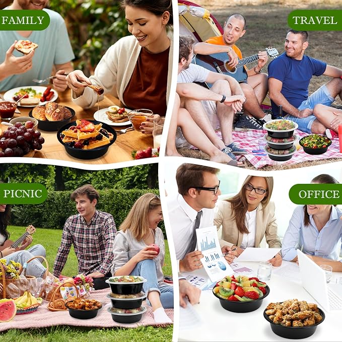 Meal Prep Containers Reusable 32oz - Meal Prep Bowls with Lids 50 Pack, Round Food Prep Bowls for Takeout, Disposable To Go Food Containers, Stackable, Leakproof, BPA-Free, Microwave/Freezer Safe - Image 7