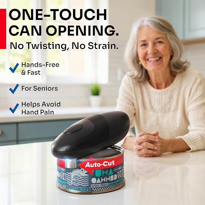 MUELLER HOME SmoothEdge Auto Electric Can Opener – Battery‑Operated One‑Touch w Magnet Lid Lifter – Portable Hands‑Free Automatic Can Openers for Seniors & Arthritis, Smooth‑Edge Cut Technology, Black - Image 2