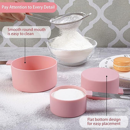 Measuring Cups and Spoons Set of Huygens Kitchen Gadgets 10 Pieces, Stackable Stainless Steel Handle Measuring Cups for Measuring Dry and Liquid Ingredient (Pink) - Image 4