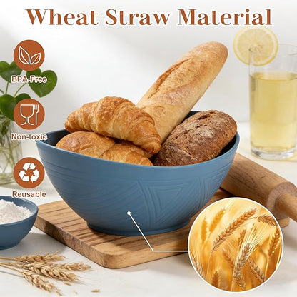 65 OZ Wheat Straw Bowls Set of 4, Large Unbreakable Salad Bowls, Microwave & Dishwasher Safe Big Serving Bowl, Plastic Kitchen Bowl for Popcorn, Cereal, Soup and Ramen (Multicolor)
