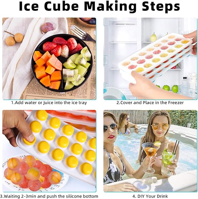 Ice Cube Trays with Lids BPA Free, 4Pack Easy Release Silicone Ice Cube Trays for Freezer 84 Sphere Ice Tray with Stackable No Spill Covers, Dishwasher Safe,Orange&Yellow - Image 5