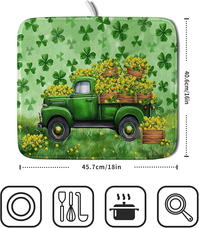 Holiday Truck Drying Dish Mat Green Lovely Clovers Decoration Cloth Dish Drain Mat Small - Image 2