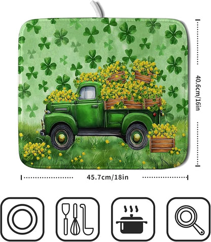 Holiday Truck Drying Dish Mat Green Lovely Clovers Decoration Cloth Dish Drain Mat Small - Image 2