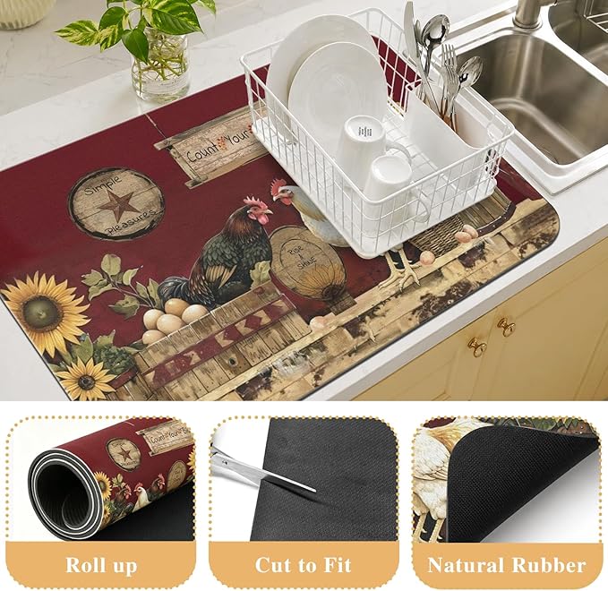 Kitchen Countertop Dish Drying Mat,Super Absorbent Coffee Bar Mat for Maker Espresso Machine, Anti-Slip Accessories for Kitchen Countertops 24x18 Inch