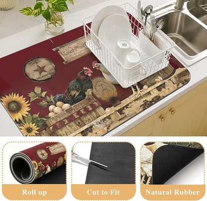Kitchen Countertop Dish Drying Mat,Super Absorbent Coffee Bar Mat for Maker Espresso Machine, Anti-Slip Accessories for Kitchen Countertops 24x18 Inch