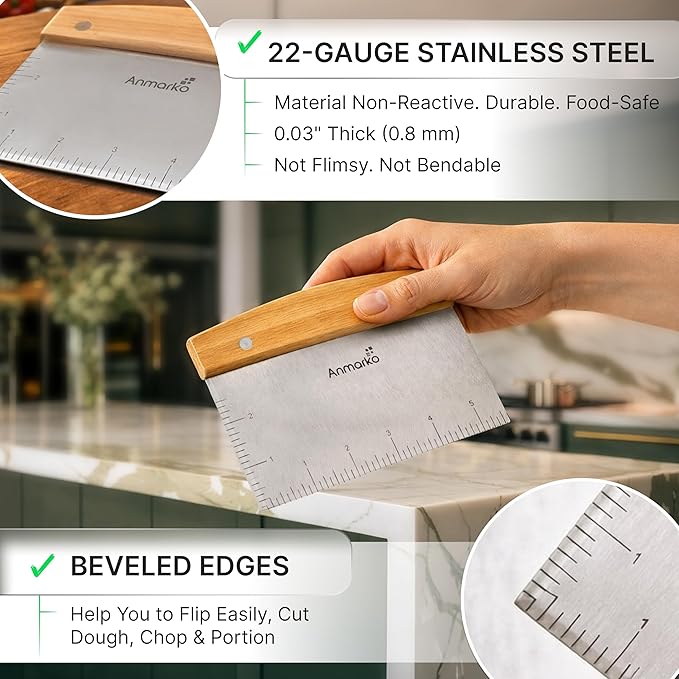 Dough Cutter for Bread and Pizza Dough - Stainless Steel Metal Griddle Scraper Chopper - Multipurpose Bench Scraper Kitchen Utensil for Flat Top Griddle - Commercial Quality - Image 4
