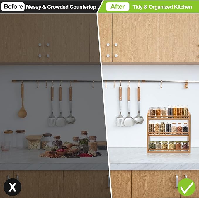 3 Tier Bamboo Spice Rack, Seasoning Jars Rack Shelf Spice Organizer for Kitchen Counter or Wall Mounting - Image 2