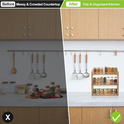 3 Tier Bamboo Spice Rack, Seasoning Jars Rack Shelf Spice Organizer for Kitchen Counter or Wall Mounting - Image 2